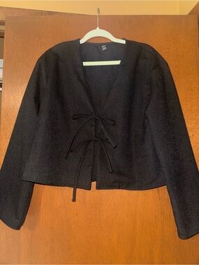 SHEIN Black Textured Tie-Front Blazer Jacket